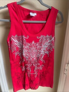 Harley-Davidson Women's Bright Red Tank with Silver Winged Emblem